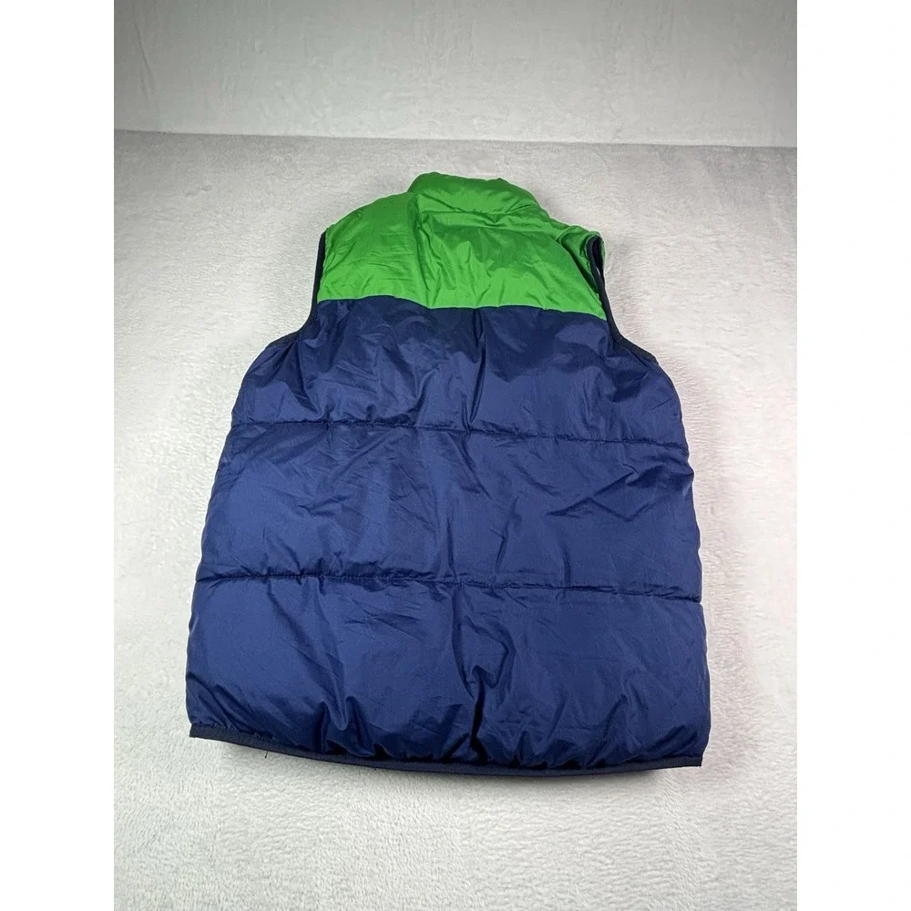 Old Navy Boys Youth XL 14-16 Puffer Vest Green Navy Blue Full Zip Fleece Lined